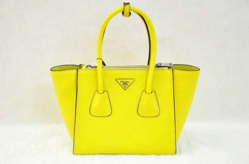 2014 Prada Calf Leather Tote Bag BN2625 Lemonyellow